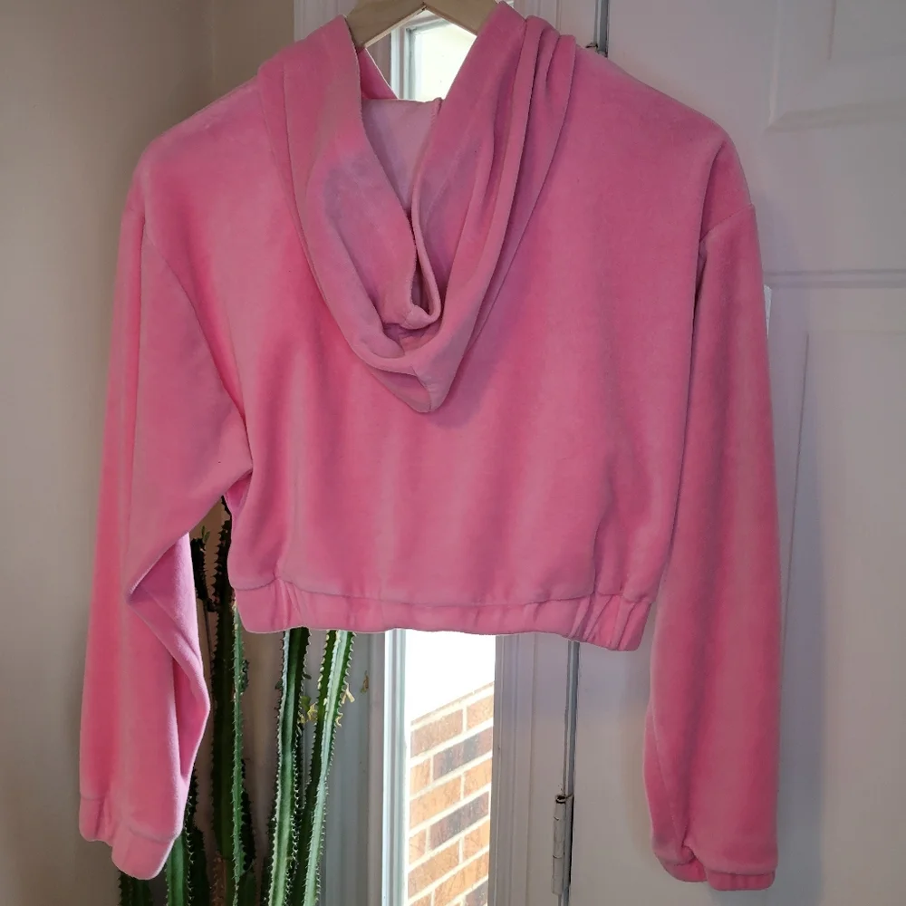 Juicy Couture Pink Ruched Zip Up Cropped Velvet Jacket, Size Womens Small - Picture 5 of 7